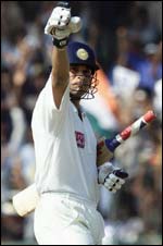 Sachin Tendulkar after reaching his 25th Test ton